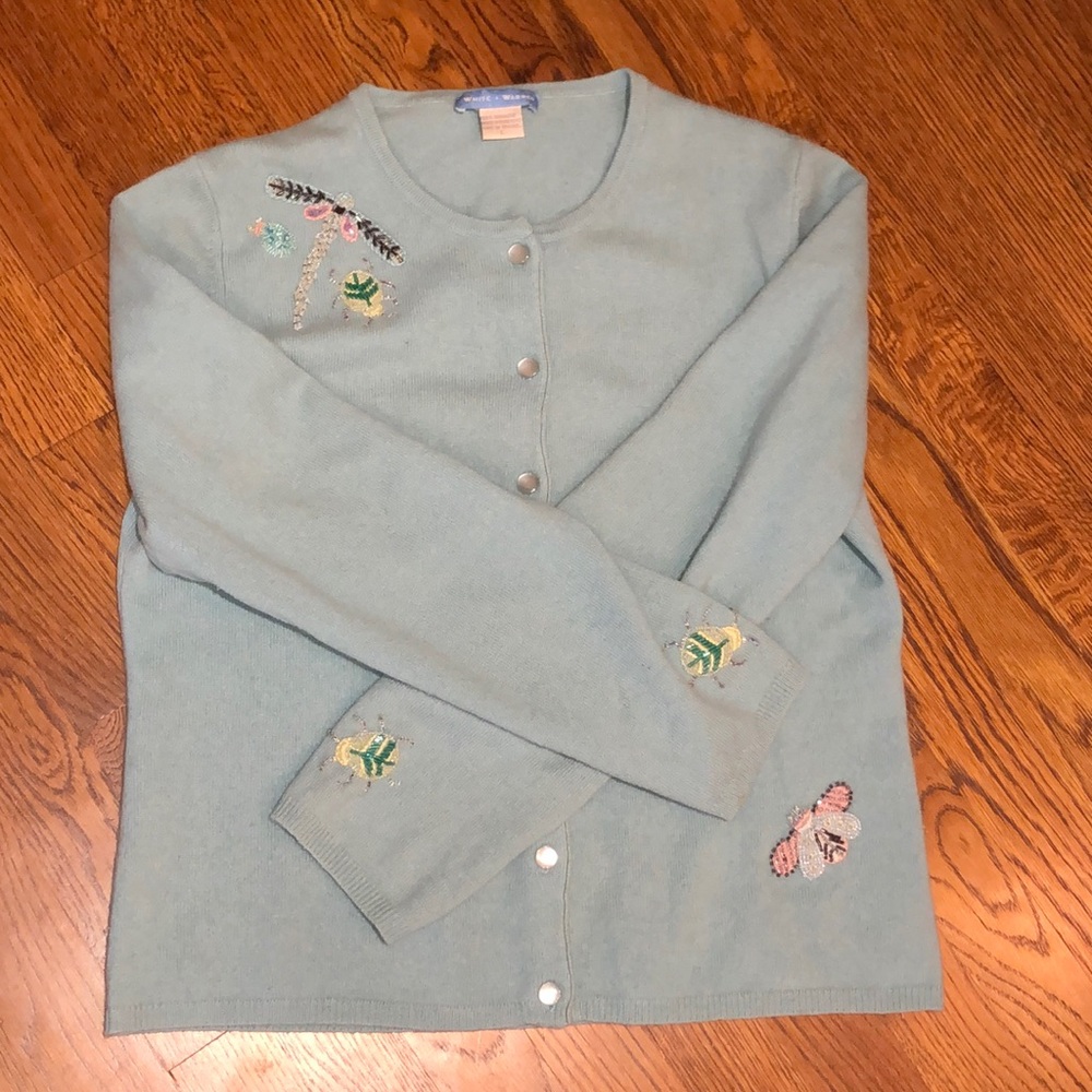 Cashmere Beaded Turquoise Cardigan